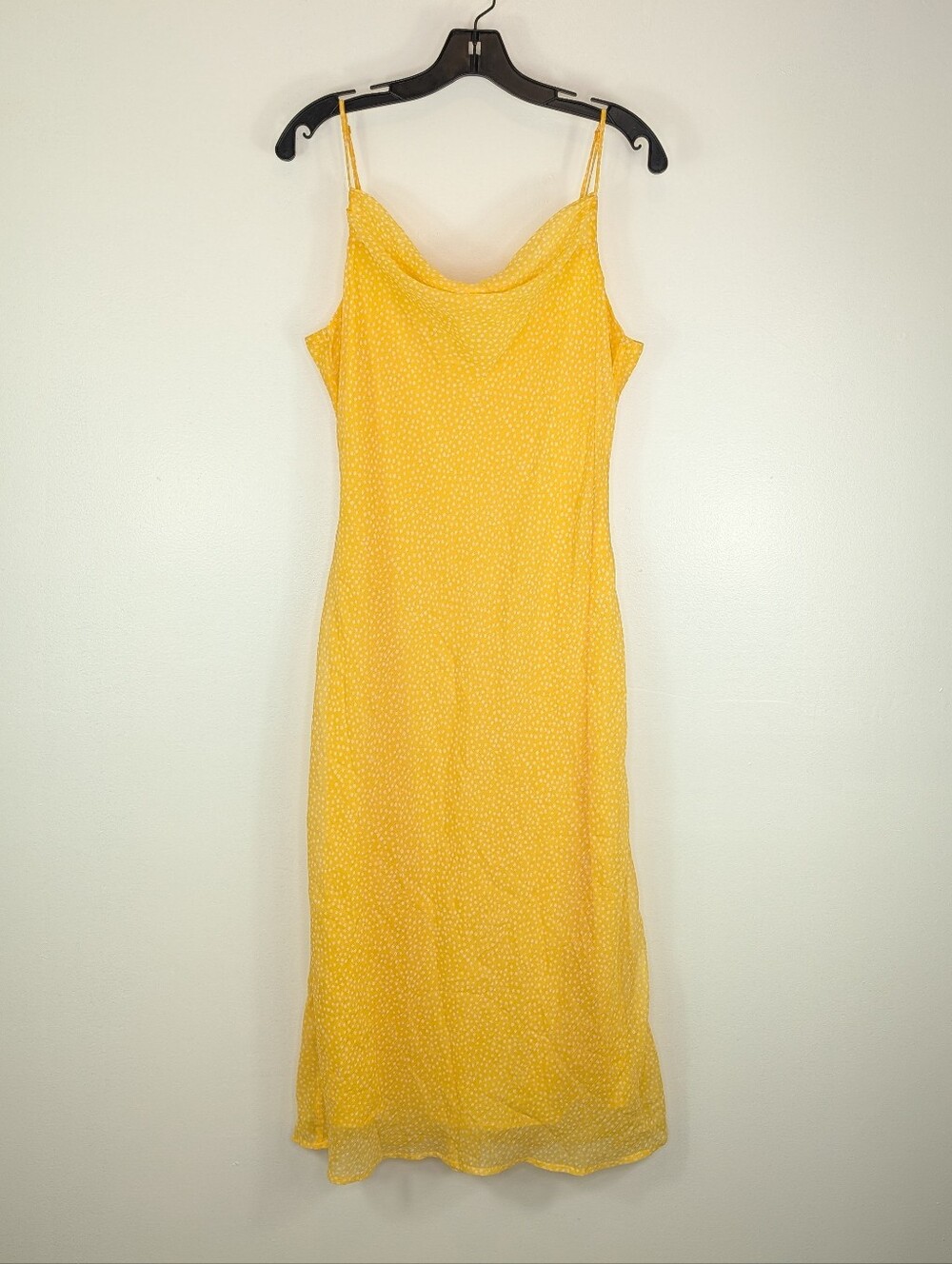 Urban Outfitters Ava Cowl Neck Slip Dress Size Large Yellow Polka Dot Midi